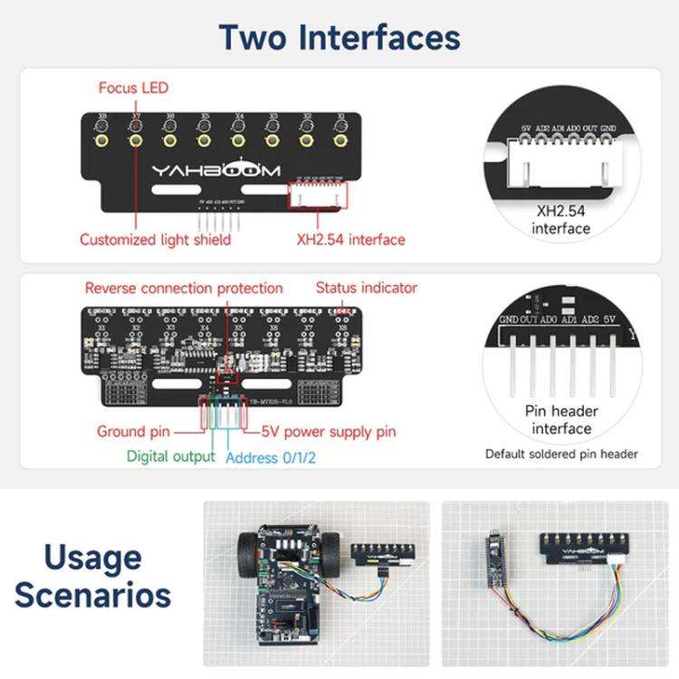 YAHBOOM 8-Channel Grayscale Line Tracking Sensor Module For Smart Car Robots(Blue Light)