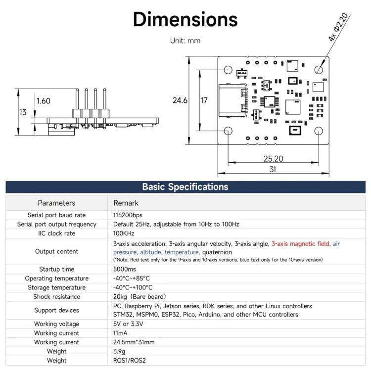 YAHBOOM 9-axis IMU Sensor Module AHRS Support ROS1 ROS2 for Jetson Raspberry Pi