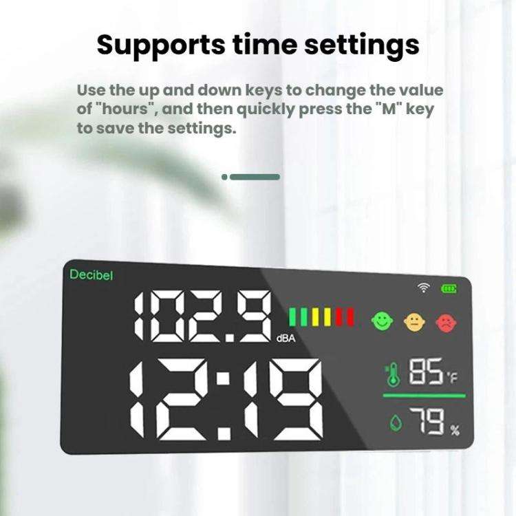 Tuya Smart 5-in-1 Wall-Mounted Noise Decibel Meter With Temperature, Humidity and Time Display, S...