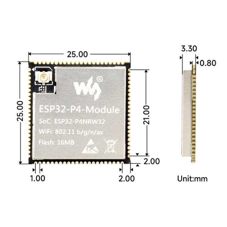 WAVESHARE ESP32-P4-Module Core Board, Based On ESP32-P4 And ESP32-C6 Dual-Chip Design, Spec: 16MB