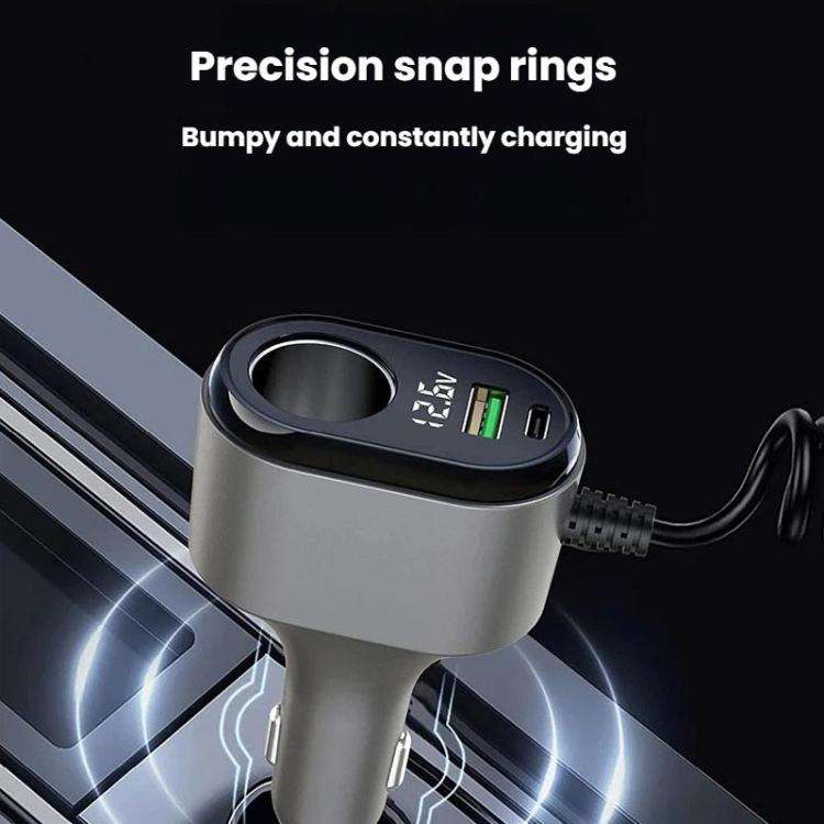 GE09 120W Car Cigarette Lighter With Voltage Display Car Phone Charger With Spring Cable