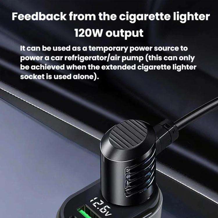 GE09 120W Car Cigarette Lighter With Voltage Display Car Phone Charger With Spring Cable