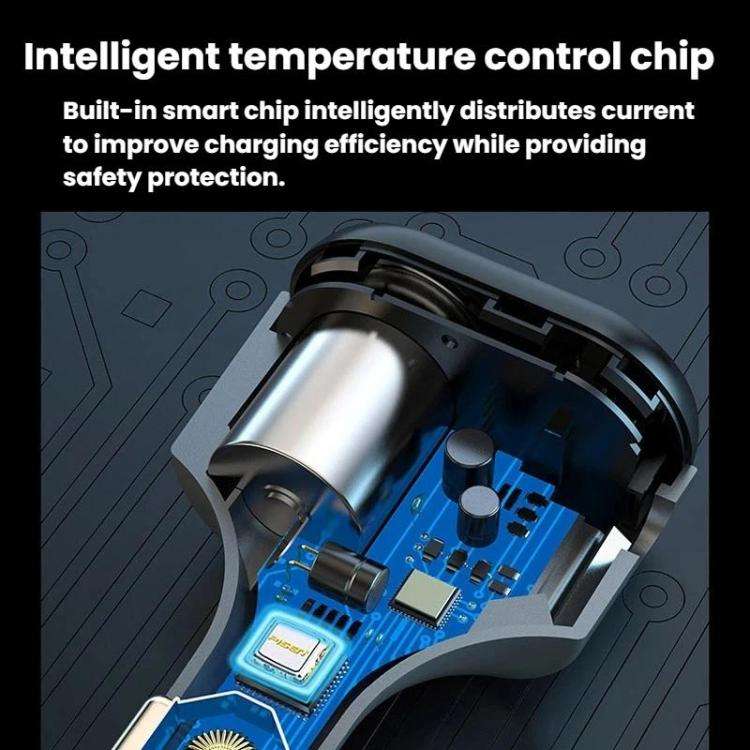 GE09 120W Car Cigarette Lighter With Voltage Display Car Phone Charger With Spring Cable