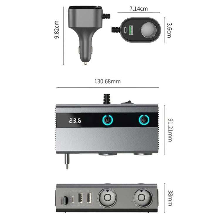 GE08 1 To 9 Car Cigarette Lighter With Independent Switches Voltage Display & Retractable Cable C...