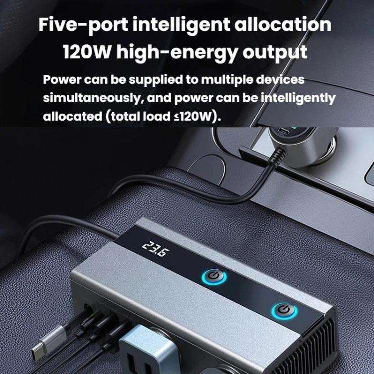 GE08 1 To 9 Car Cigarette Lighter With Independent Switches Voltage Display & Retractable Cable C...