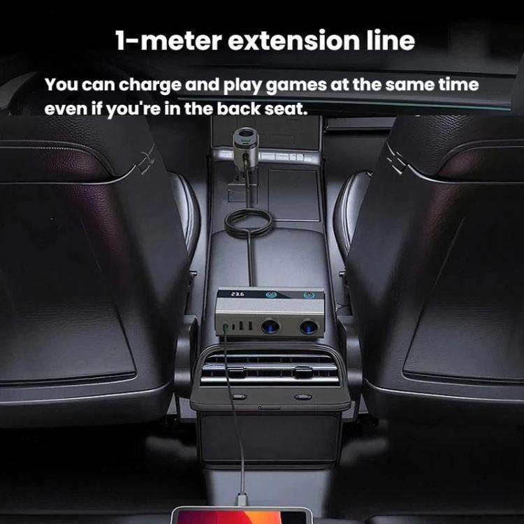 GE08 1 To 9 Car Cigarette Lighter With Independent Switches Voltage Display & Retractable Cable C...