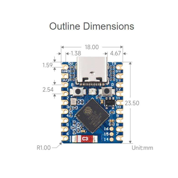 WAVESHARE 2.4GHz Wi-Fi Mini Development Board Based ESP32-S3 Dual-Core Processor, Specification: ...