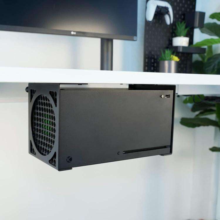 For XBOX Series X Under Desk Mount Metal Hidden Organizer Bracket Space Saving Holder(Black)