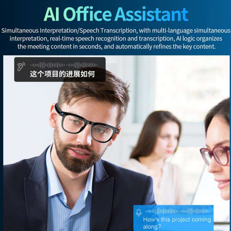 CY01 Smart Glasses Support 8MP Video Recording, AI Simultaneous Translation & Human Recognition, ...