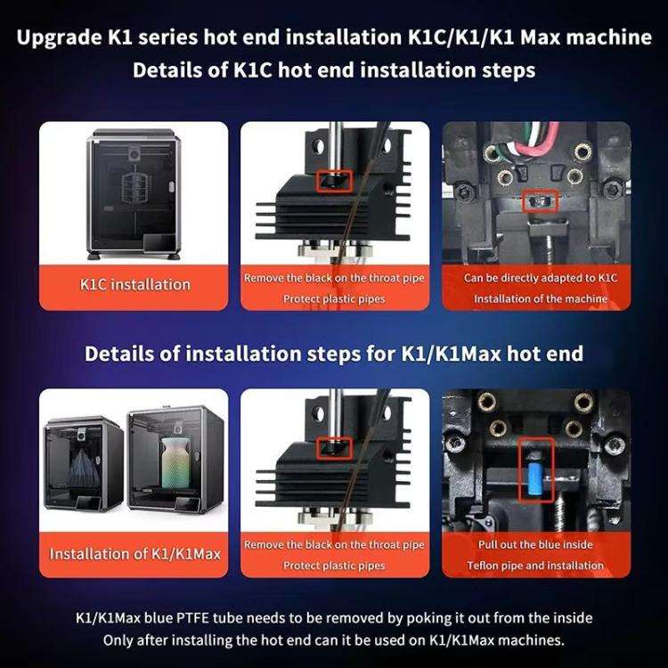 For Creality K1 / K1C / K1 Max Ceramic Hot End Kit High Flow Printer Accessory, Spec: Without Hea...