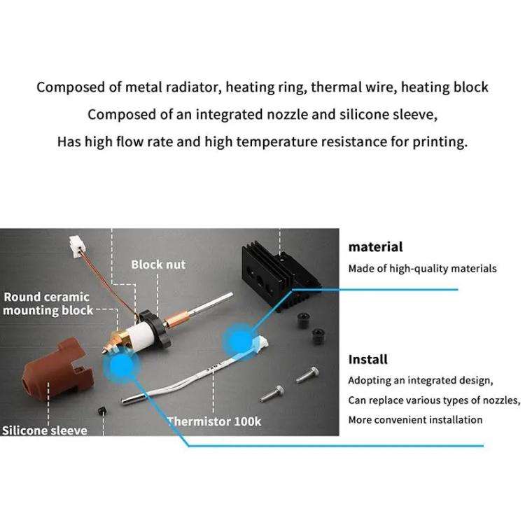 For Creality K1 / K1C / K1 Max Ceramic Hot End Kit High Flow Printer Accessory, Spec: Without Hea...