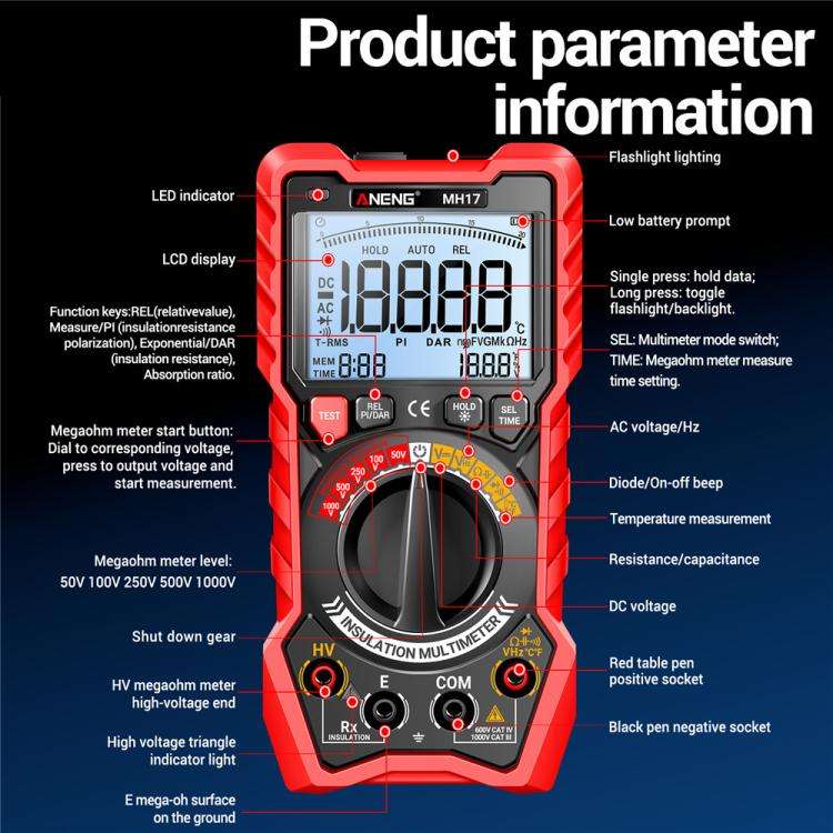 ANENG 1000V Insulation Resistance Tester Digital Megohmmeter(MH17)