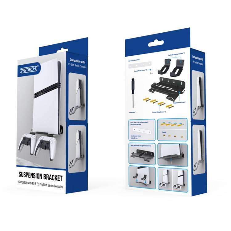 PGTECH GP-531 For PS5 Pro / PS5 Slim Wall Mount Game Console Organizer Rack(Black)