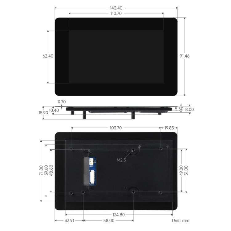 WAVESHARE 5-Inch DSI Capacitive Touchscreen IPS Tempered Glass Panel, Specification: Standard