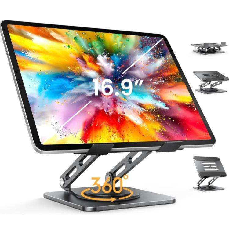 Rotatable Height-Adjustable 16 inch Tablet Metal Stand Desktop Gaming Cooling Holder(Black)