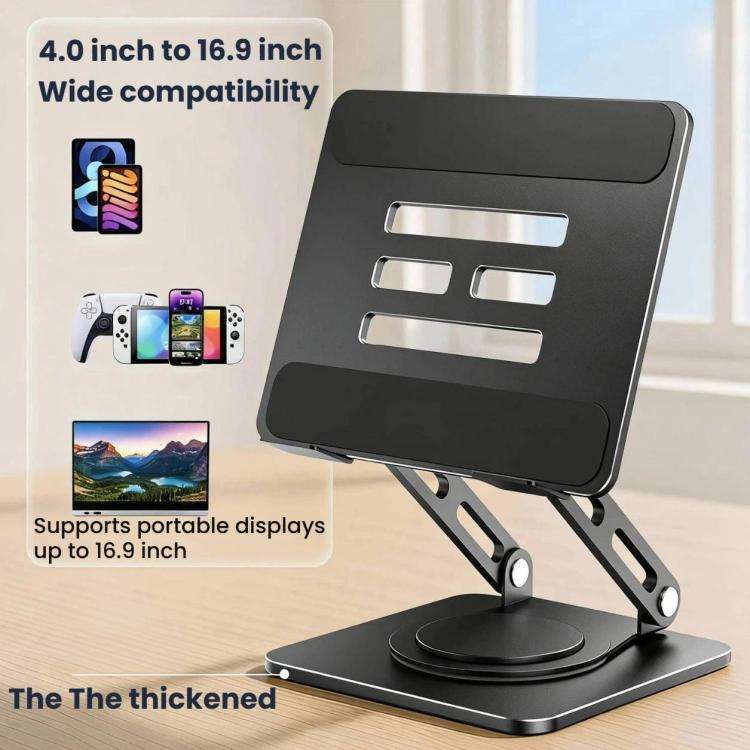 Rotatable Height-Adjustable 16 inch Tablet Metal Stand Desktop Gaming Cooling Holder(Black)