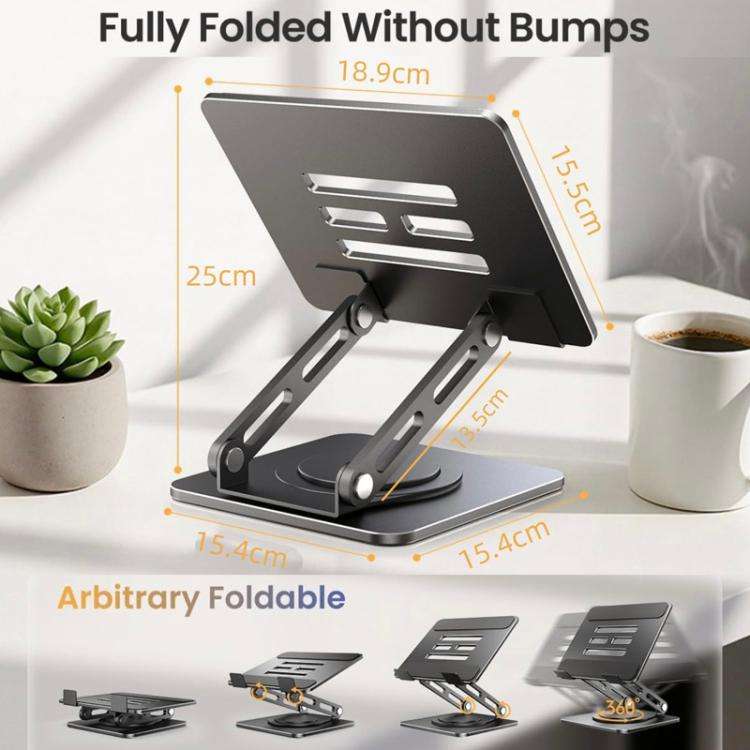 Rotatable Height-Adjustable 16 inch Tablet Metal Stand Desktop Gaming Cooling Holder(Black)