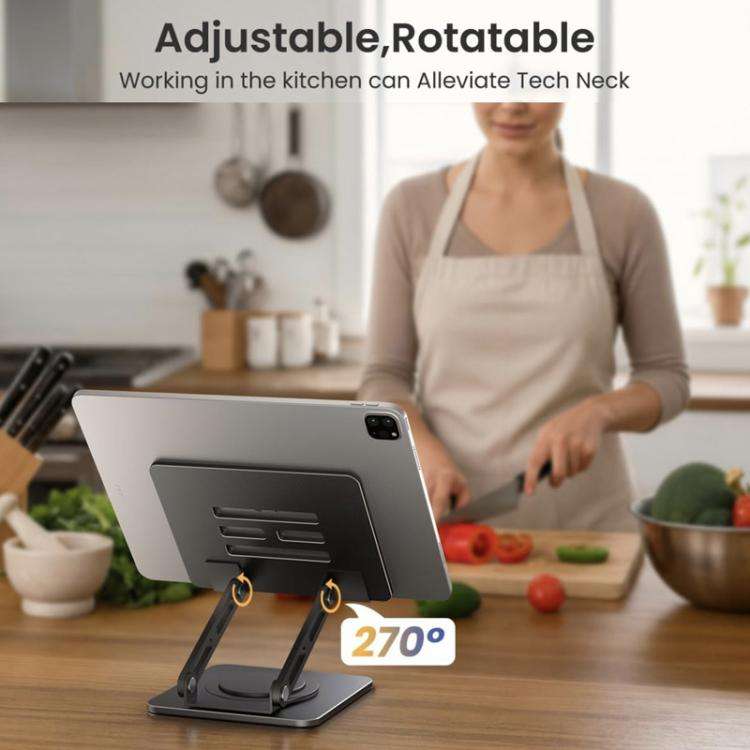Rotatable Height-Adjustable 16 inch Tablet Metal Stand Desktop Gaming Cooling Holder(Black)