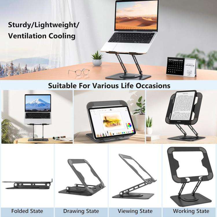 NH-02Pro 360 Degree Rotating Foldable Height Adjustable Ventilated Metal Computer Stand