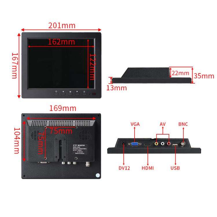 8 Inch with 25mm Mounting Bar Industrial Grade IPS Microscope Monitor, US Plug