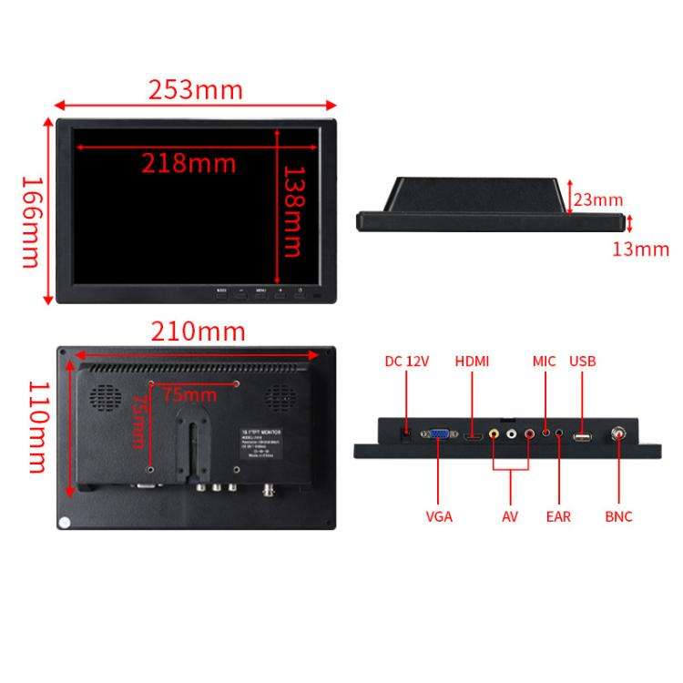 10 Inch with 25mm Mounting Bar Industrial Grade IPS Microscope Monitor, US Plug
