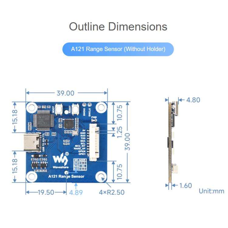 WAVESHARE 60GHz Millimeter-Wave Micro-Motion Sensing Radar Module, Version: Without Base