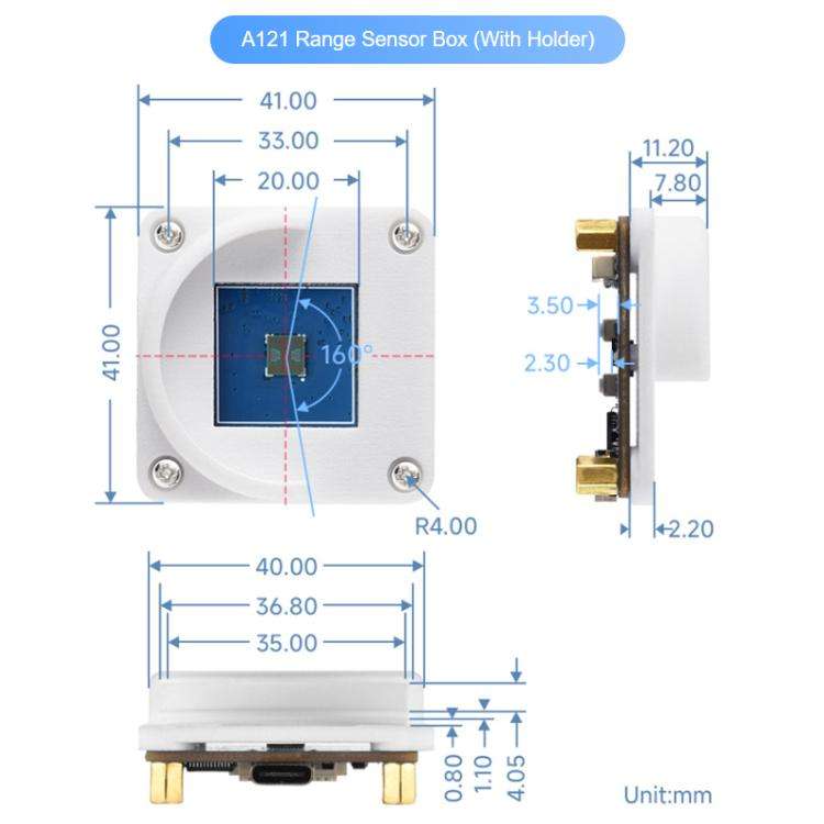 WAVESHARE 60GHz Millimeter-Wave Micro-Motion Sensing Radar Module, Version: With Base
