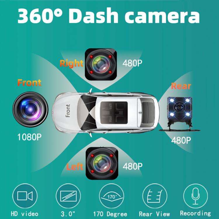 1080P High-Definition Infrared Night Vision Car DVR, Specifications: Front + Left + Right + Rear ...
