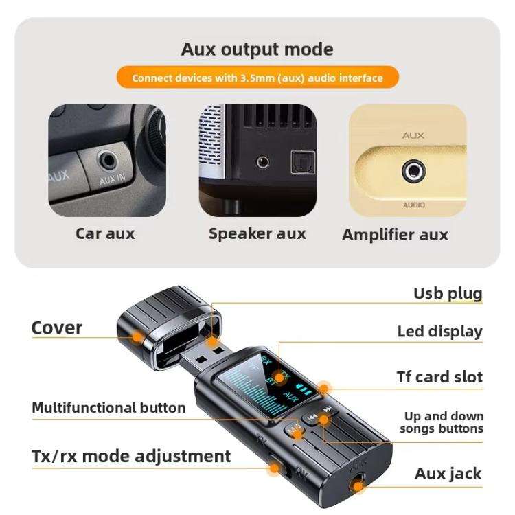 GT72 Bluetooth 5.4 Audio Adapter With Digital Display Portable Receiver & Transmitter
