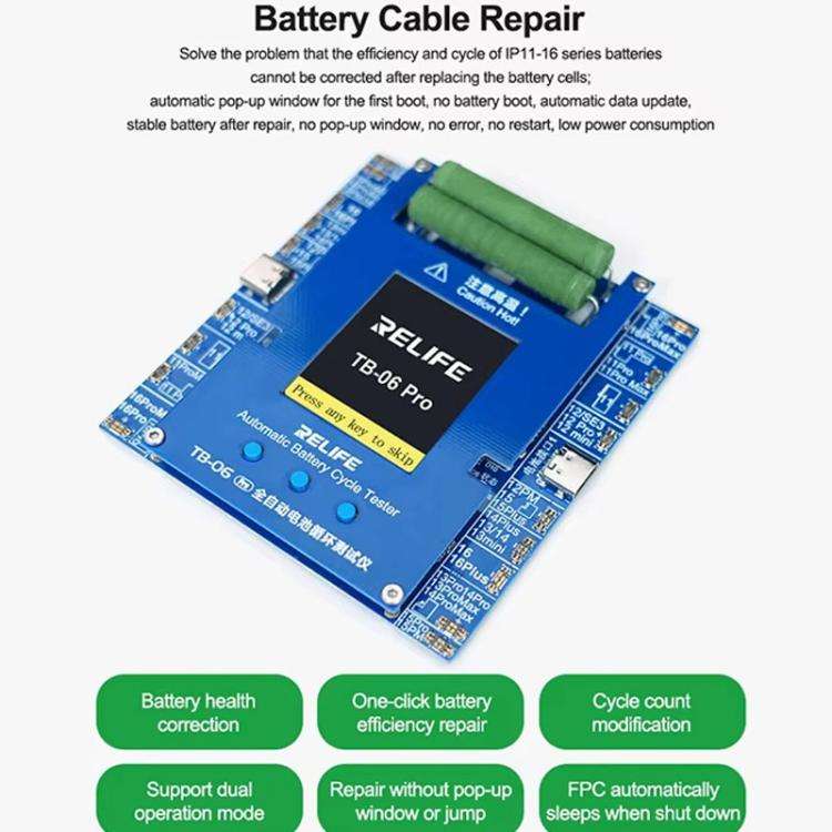 RELIFE TB-06 Pro  For IPhone 11-16 Series Fully Automatic Battery Cycle Tester With Dual-Channel ...