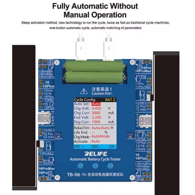 RELIFE TB-06 Pro  For IPhone 11-16 Series Fully Automatic Battery Cycle Tester With Dual-Channel ...