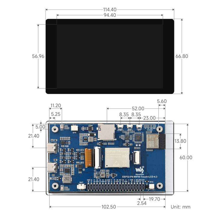 Waveshare ESP32-P4-WIFI6 4.3inch Development Board, 480 × 800 Resolution, 5-Point Touch, Onboard...