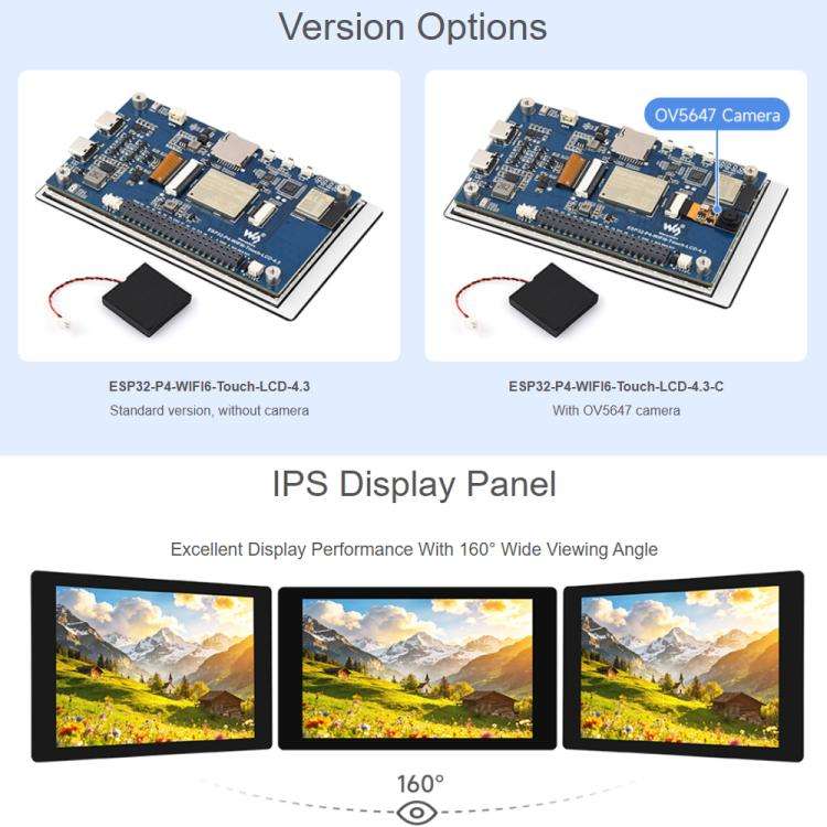 Waveshare ESP32-P4-WIFI6 4.3inch Development Board, 480 × 800 Resolution, 5-Point Touch, Onboard...