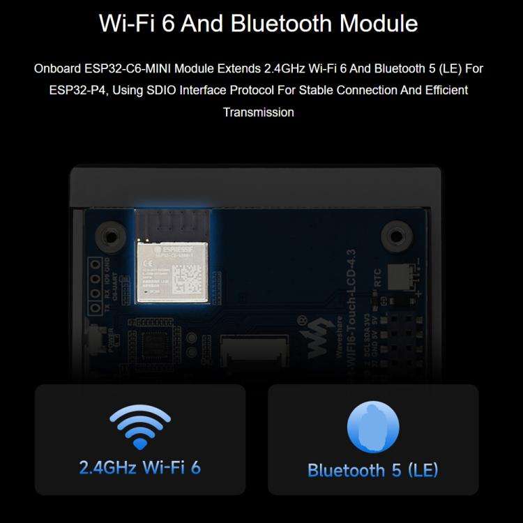 Waveshare ESP32-P4-WIFI6 4.3inch Development Board, 480 × 800 Resolution, 5-Point Touch, Onboard...