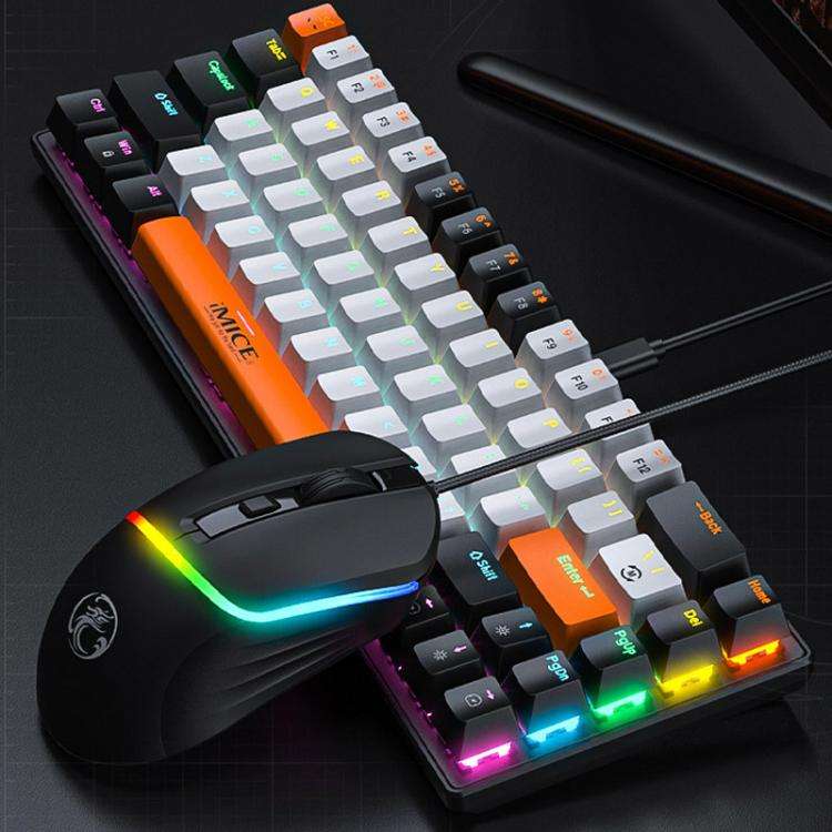 iMICE MK-X20 Adjustable RGB Lighting Wired Mechanical Gaming Keyboard Mouse(Black White Orange)