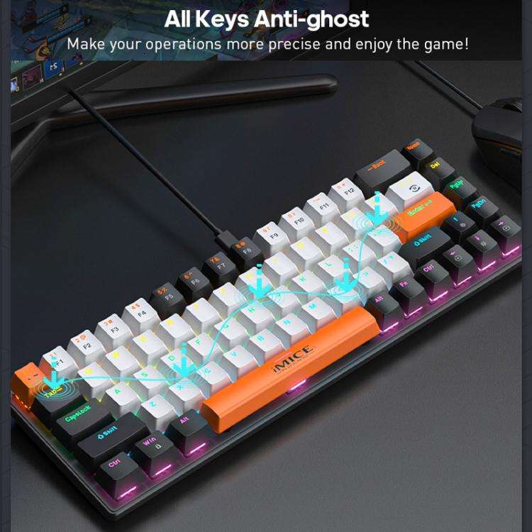 iMICE MK-X20 Adjustable RGB Lighting Wired Mechanical Gaming Keyboard Mouse(Black White Orange)