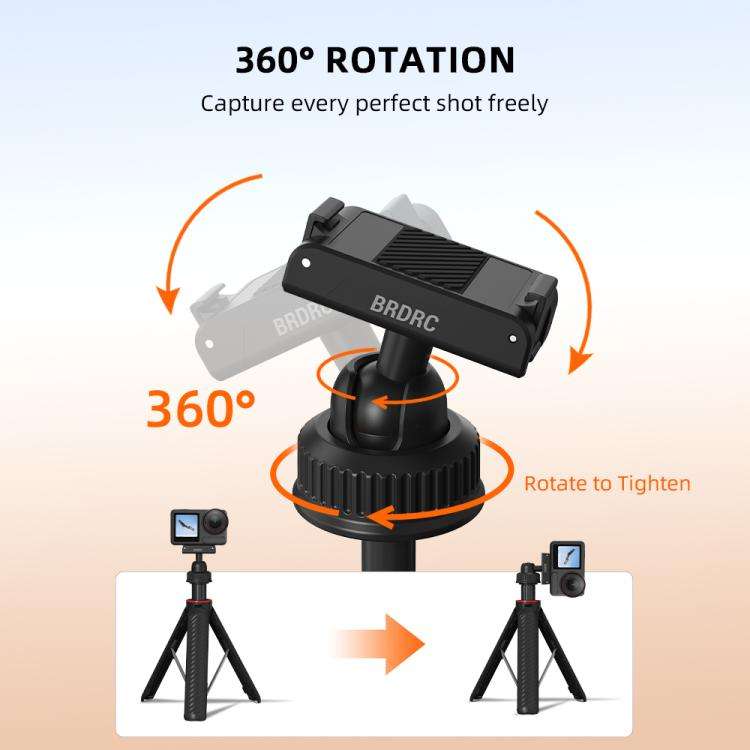 For DJI Osmo Action 5 Pro / Osmo 360 BRDRC Extended Selfie Stick Quick-Release Tripod(Black)