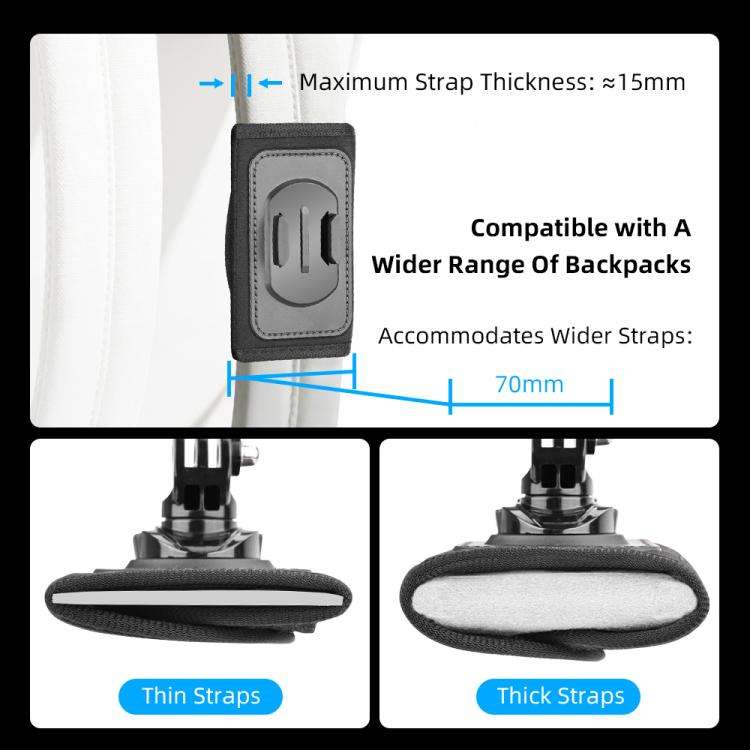 For DJI Osmo Pocket 3 / Action 6 / GoPro Backpack Shoulder Strap Bracket Clip(Black)