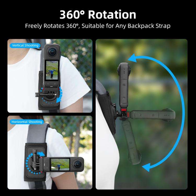 For DJI Osmo Pocket 3 / Action 6 / GoPro Backpack Shoulder Strap Bracket Clip(Black)
