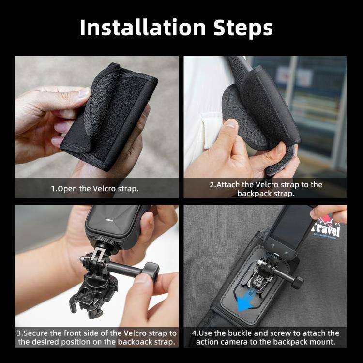 For DJI Osmo Pocket 3 / Action 6 / GoPro Backpack Shoulder Strap Bracket Clip(Black)