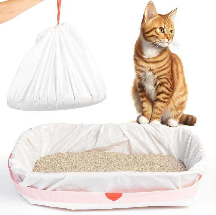 20 Counts 45x32cm Drawstring Cat Litter Box Liners Kitty Litter Bags Scratch-Resistant Waste Bags...