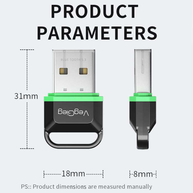 VegGieg Bluetooth 5.3 USB Adapter for Computer Headphones & Speakers - Wireless Transmitter/Receiver