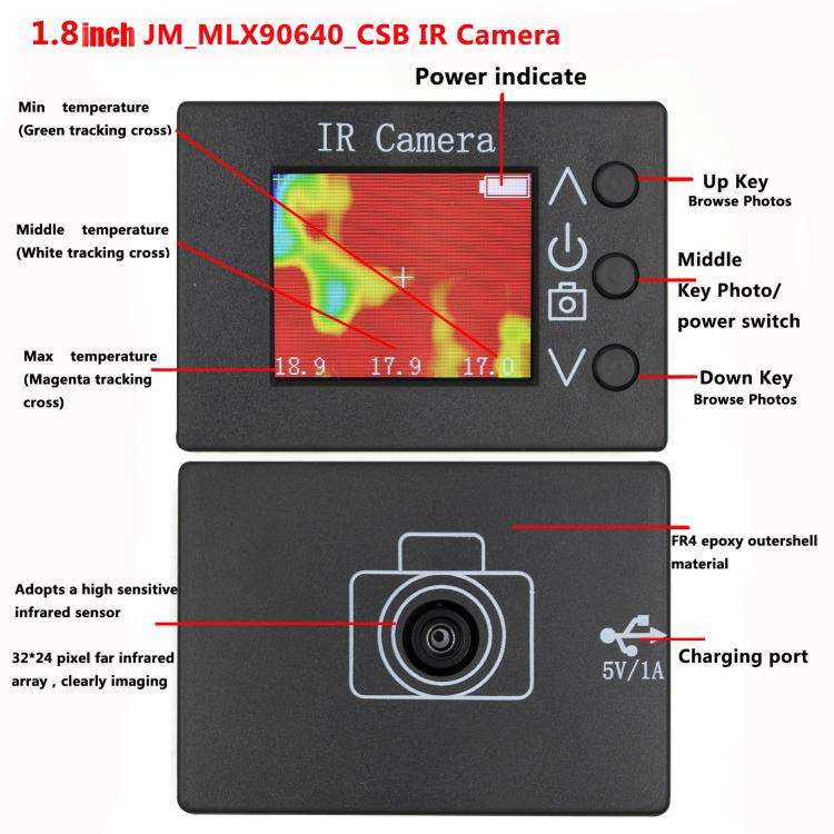 MLX90640 1.8-Inch LCD Digital Infrared Thermal Imager DIY Inspection Tool(Black)