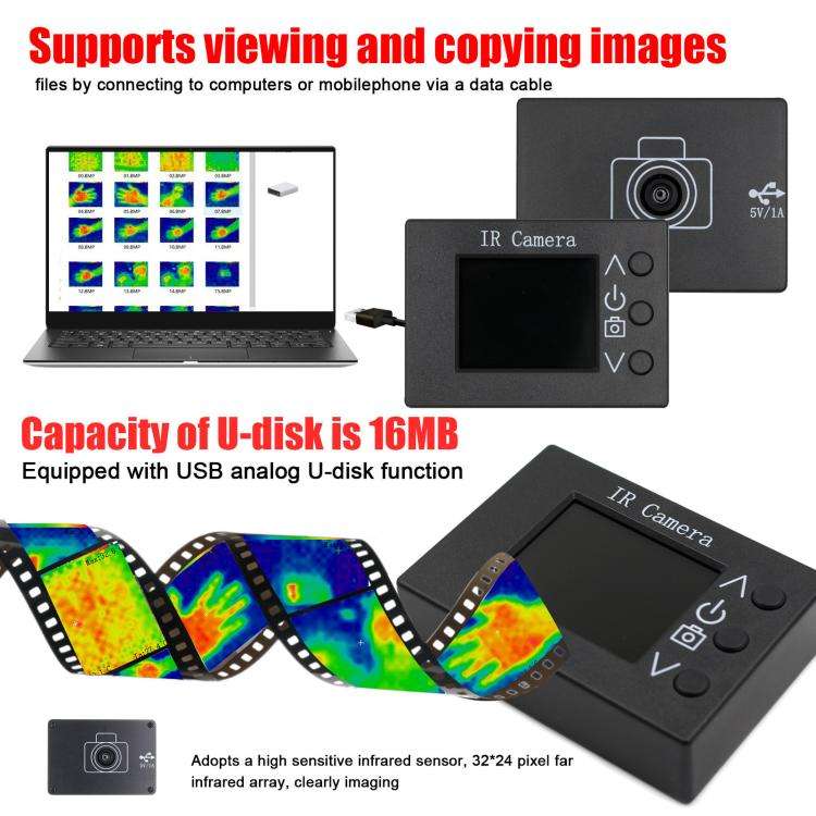 MLX90640 1.8-Inch LCD Digital Infrared Thermal Imager DIY Inspection Tool(Black)