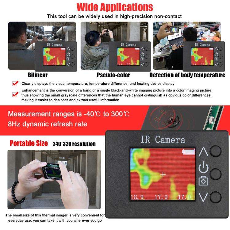 MLX90640 1.8-Inch LCD Digital Infrared Thermal Imager DIY Inspection Tool(Black)