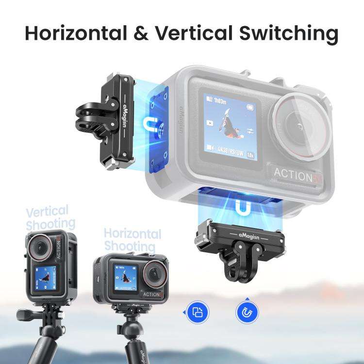 aMagisn PC Material Camera Cage for DJI Action 5 Pro / 4 / 3 with Quick Release Vertical/Horizont...