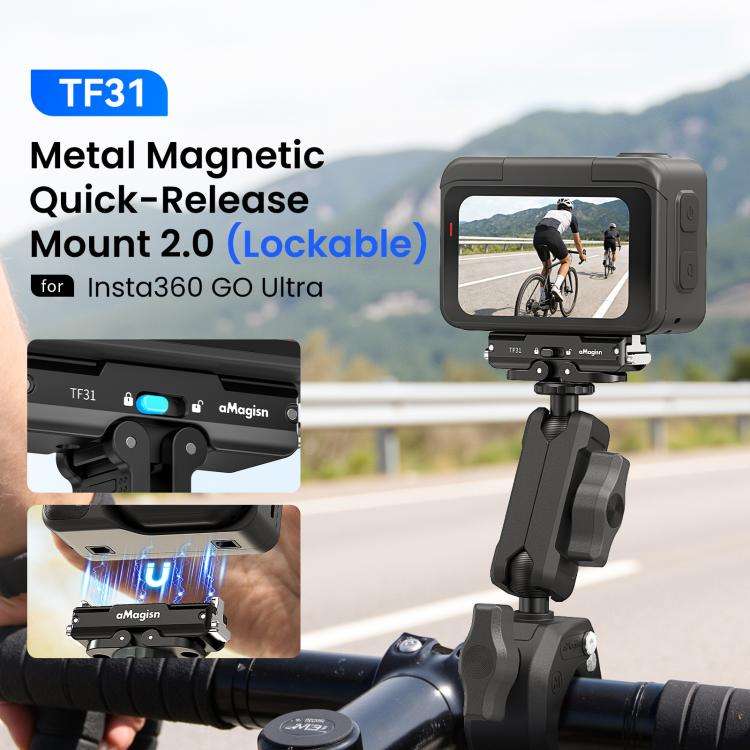 For Insta360 GO Ultra aMagisn Metal Magnetic Quick Release Mount 2.0 Lockable Adapter(Black)