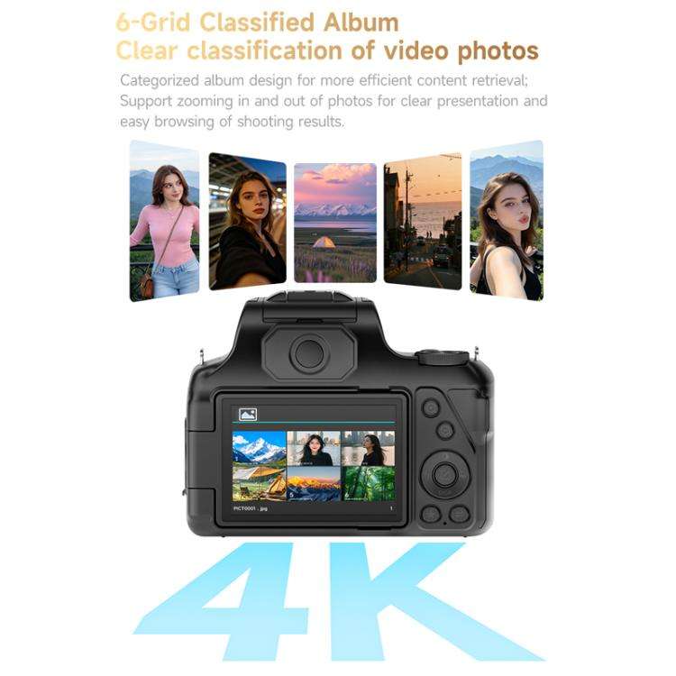 4K Flip-Screen High-Definition Waist-Level Viewfinder SLR Digital Camera, Model: DC20 + Flash + C...