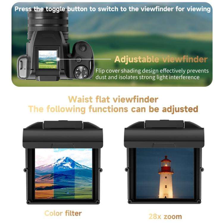 4K Flip-Screen High-Definition Waist-Level Viewfinder SLR Digital Camera, Model: DC20 + Flash + C...