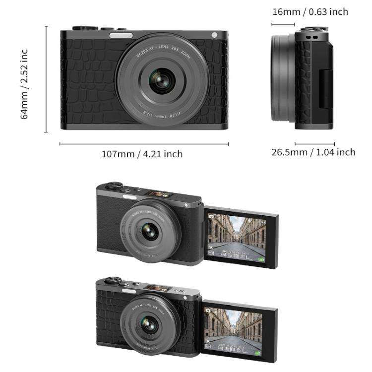 4K Waist-Level Viewfinder Flip-Screen Selfie Mirrorless Digital Camera, Specification: Pebbled Te...